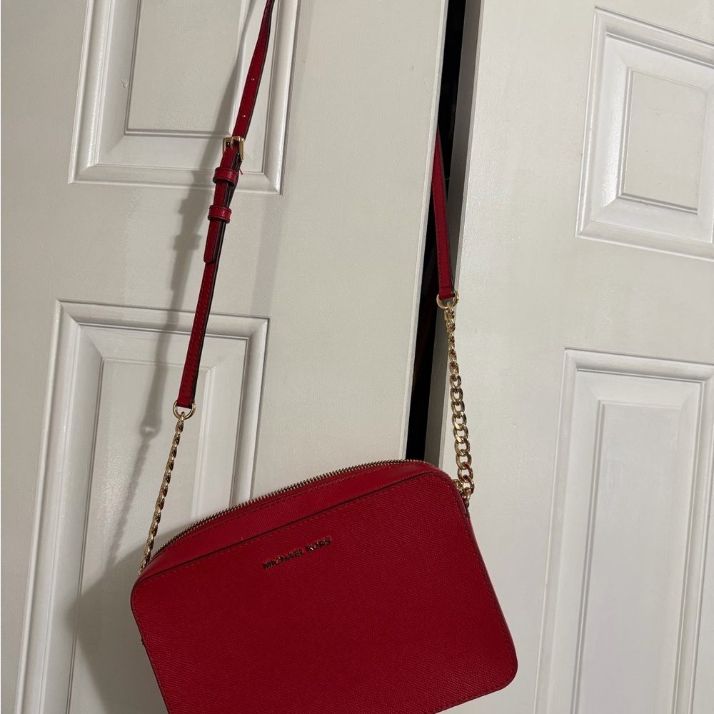 Michael Kors Vibrant Red Crossbody Bag with Gold Accents